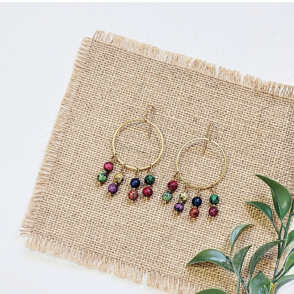 ARTISAN BOHO GOLD BEADED HOOP EARRINGS - Picture 1 of 4